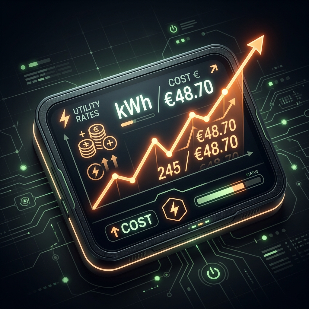 Energy meter showing rising cost graph lines in orange and green